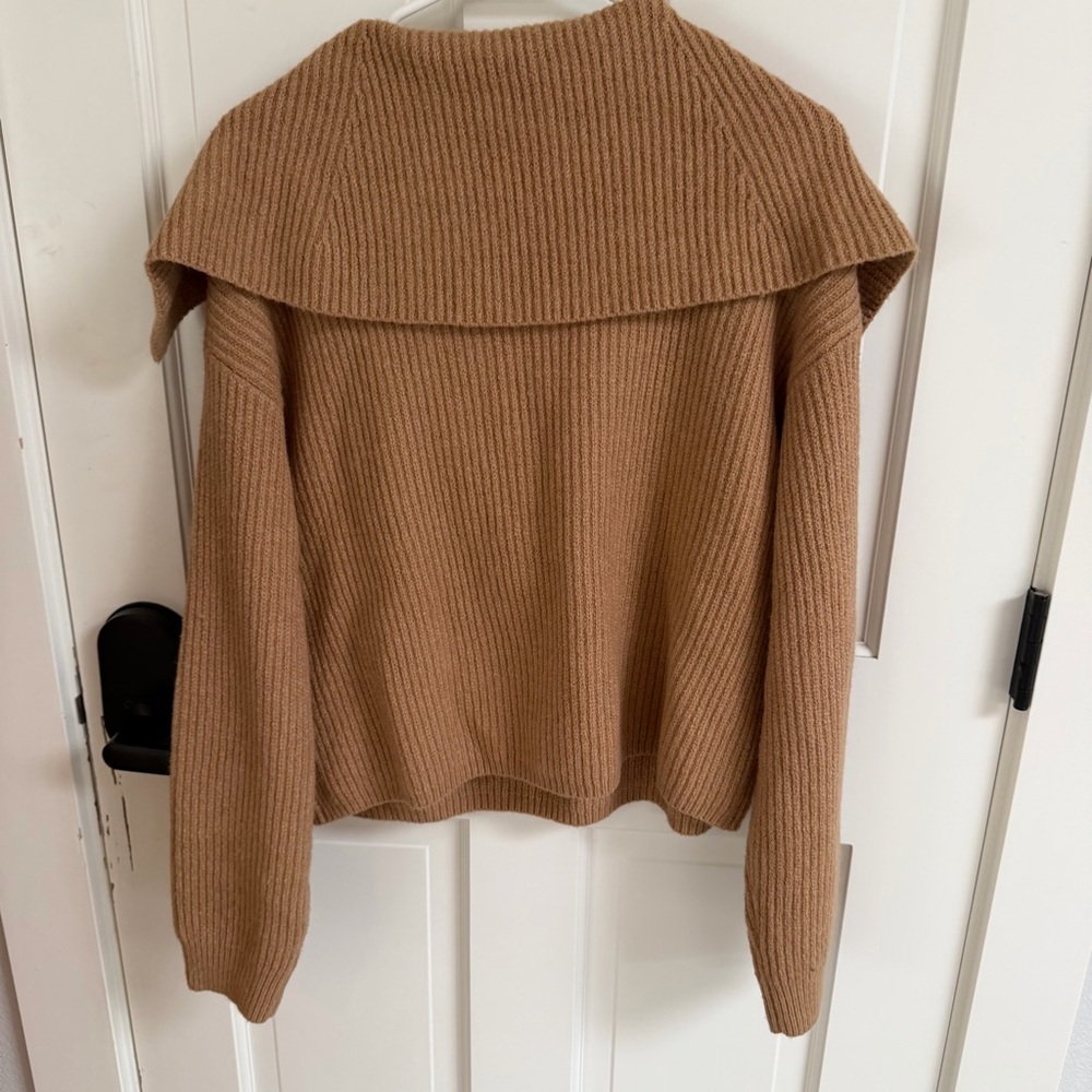 Brown Nordstrom Open Edit Ribbed Half-Zip Sweater - Picture 4 of 8